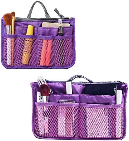 Storage Bags, etraderno Space Saver Bags Multifunction Handbag Nylon Tidy Travel Makeup Cosmetic Pocket Insert Pouch Bag in Bag Toiletry Organizer Handbag Storage Purse (Purple)
