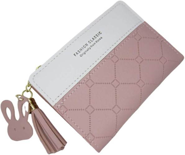 Amazon Fupuone 2つ折り財布 レディース ミニ財布 コンパクト Puレザー タッセルチャーム 6color ピンク 財布