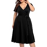 Pinup Fashion Women Plus Size Dresses Wedding Guest - Semi Formal Cocktail Wrap Empire Waist Midi Dress