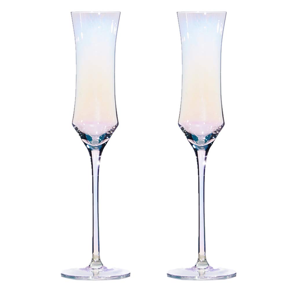 HEMOTON 2Pcs Champagne Flutes Hand Blown Crystal Champagne Glasses Rainbow Goblet Stemmed Wine Glasses for Wedding Christmas New Year Party Supplies