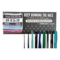 Running On The Wall - Race Bib and Medal Display - Inspirational Bible Verse - Endurance Sports Wall Mounted Medal Holder and Hanger for Marathons, Triathlons and More