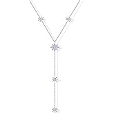 PAVOI 14K Gold Plated Drop Lariat Chain for Women - Gold Cubic Zirconia Long Necklace - Station Star Layered Beaded Y Necklace
