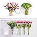 YILIYAJIA Artificial Tulips Flowers with Ceramics Vase Fake Tulip Bridal Bouquets Real Touch Flowers Arrangement for Home Table Wedding Office Decoration(Red)