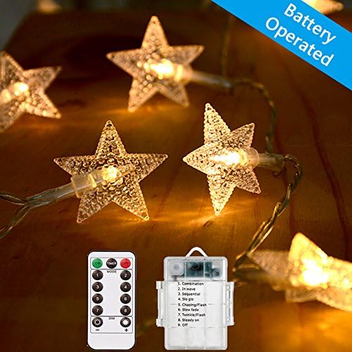 Twinkle Lights 16ft 50 LED Battery String Lights with Remote Star String Lights for Bedroom Fairy Lights Wall Camping String Lights Indoor Outdoor for Garden Porch Bistro Christmas Lights Dorm Lights