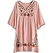 Yaketera Women Mexican Embroidered Peasant V Neck Mexican Tops Blouses