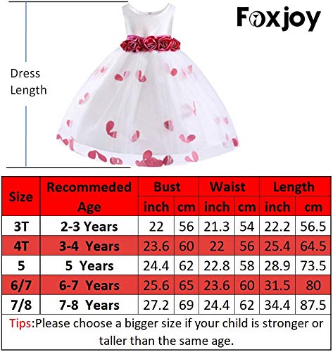 Easter Day Girls Tutu Bow Dress Flower Petals Princess Dress with 3D Roses for Birthday Wedding Party (7/8, Red) - Thumbnail 6
