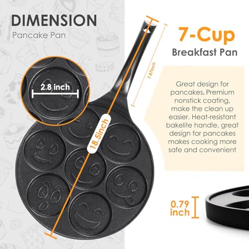 TERRIFI Nonstick Pancake Pan with 7 Smiling Face Cups - Crepe Pancake Maker for Kids
