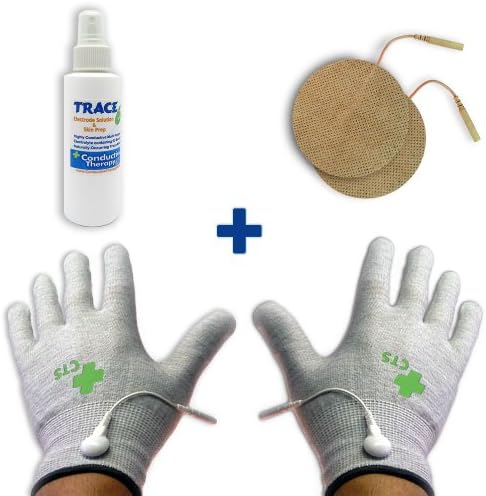 Conductive Gloves Package for TENS Electrode Pain Treatment &amp; Diabetes, Neuropathy, Carpal Tunnel, Arthritis Electrotherapy - 1 PAIR - Silver Thread (M-L)
