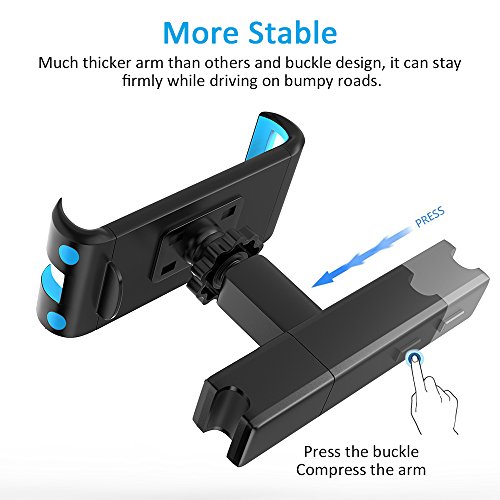 Car Headrest Mount, Pobon Car Seat Tablet Holder for iPad Mini 2/3/4, iPad Pro/Air, iPhone Xs Max/XS/XR/X/8 Plus/7/7 Plus/6s, Samsung Galaxy Tab Note 9/S9, Fire 7/8 HD, All 4-10.5" Devices (Blue)