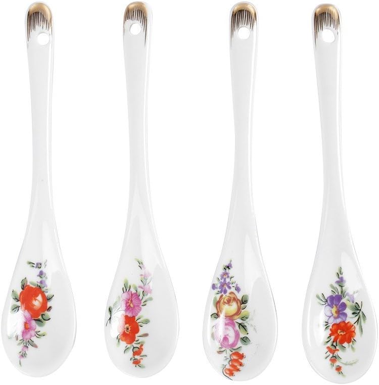 Porlien Gold Accent Floral Spoons, Teaspoons 5"-Set of 4 Serving Coffee, Tea, Yogurt, Ice-cream, Desserts and Appetizers for Home, Display & Tea Parties, Well Fitting Coffee Cups and Teacups