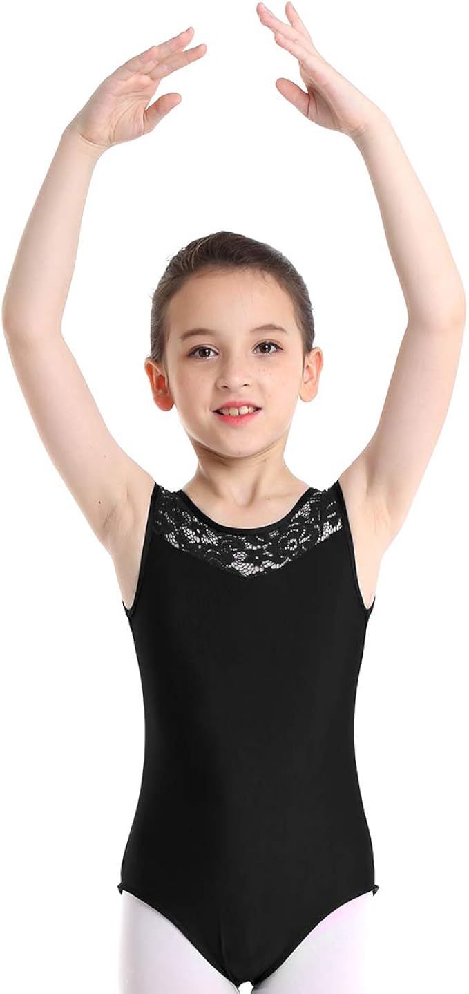 Nimiya Kids Girls Sleeveless Floral Lace Splice Ballet Dance Unitard