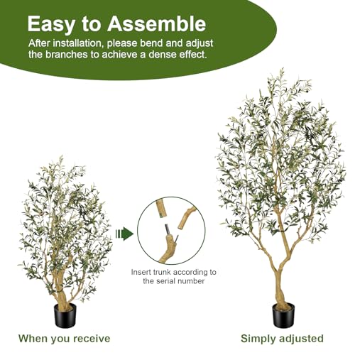 PHYTREE 7ft Artificial Olive Tree, Artificial Plants, Large Faux Olive Tree with Realistic Leaves and Olives - Full and Grand Design Fake Olive Tree with Sturdy Base for Indoor Outdoor Office Decor