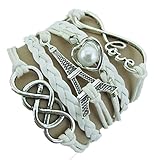 Willsa Alloy Love Heart Eiffel Tower Friendship PU Leather Bracelet