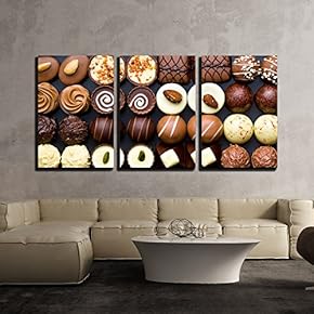 3 Piece Canvas Wall Art - Top View of Variety Chocolate Pralines - Modern Home Art Stretched and Framed Ready to Hang - 16"x24"x3 Panels