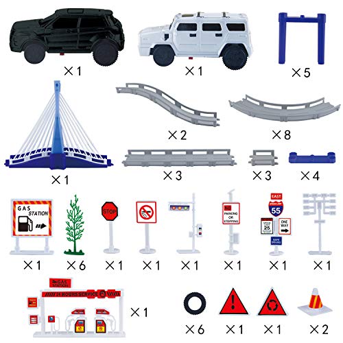 Fun-Here Race Cars Track Set Toy City Highway Living Flexible Slot Car Mega Tracks Length 12 feet Musical Bridge Boys Girls Gift - Thumbnail 5