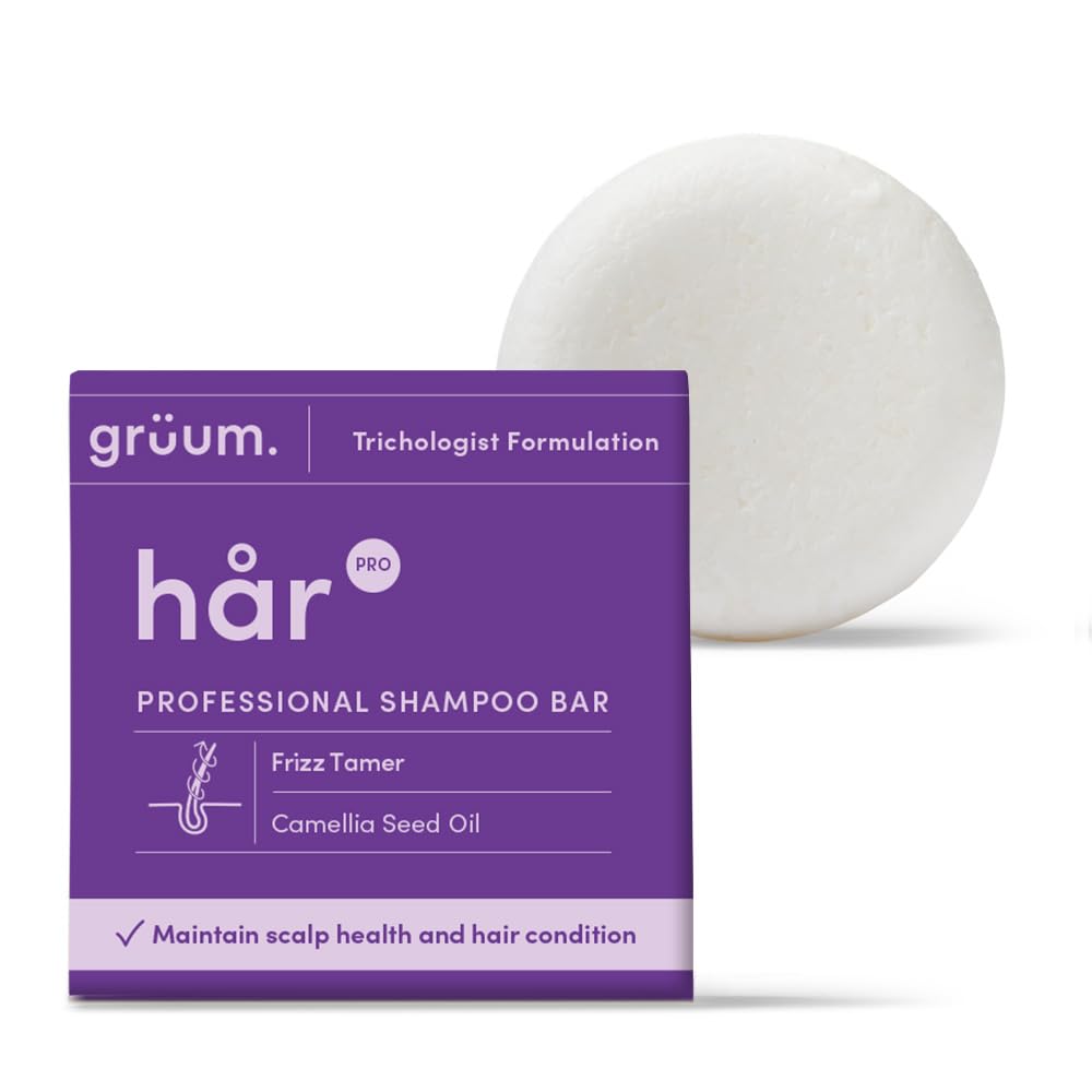 grüum Frizz Tamer Shampoo Bar 50g - Solid Shampoo Bars for Hair Up to 60 Washes - Plastic Free Vegan Bar for Men & Women - Rich Lathering Bars for Sensitive Scalp, Curly Frizzy, Dry & Damaged Hairs