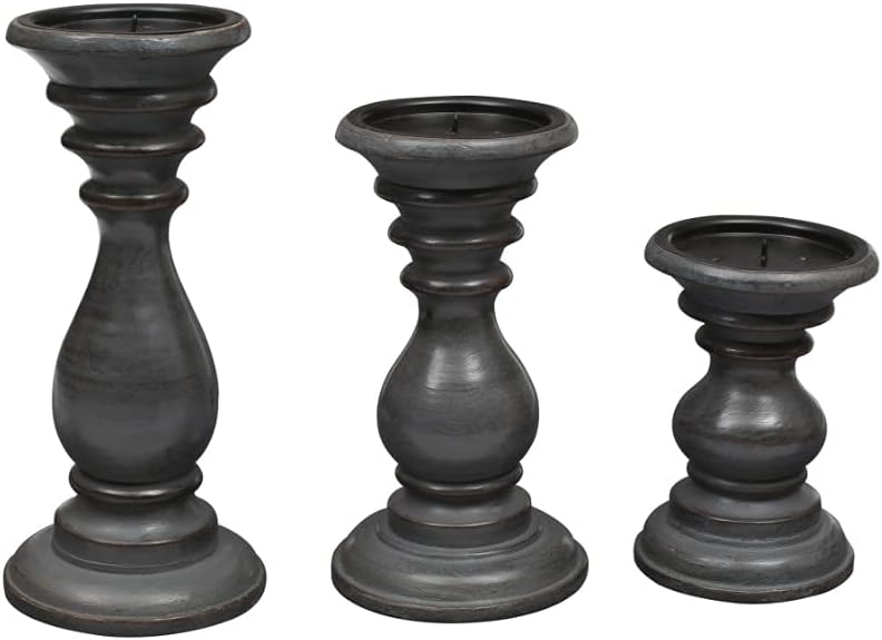Candle Holder Stand Wooden, Candalbras, Candle Holders, Unity Candle Holders, Rounded Turned Colums, Country Style Idle Gift for Wedding, Party, Home, Spa - 10,8,6 Inch Set of 3 Grey Wash: Kitchen & Dining
