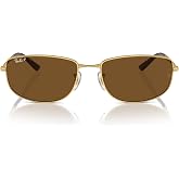 Ray-Ban RB3732 Rectangle Sunglasses for Men for Women | In Arista Gold &amp; Black. Polarized options available. Metal frame. Sizes: 56/59mm.