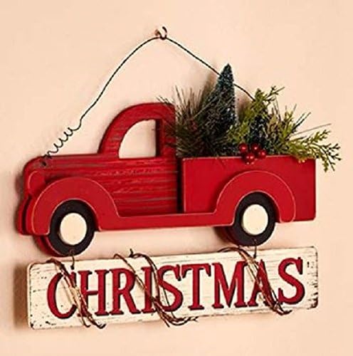 Farmhouse Rustic Christmas Wall Decor Wooden Red Pick Up Truck Hauling Trees Home Christmas Sign