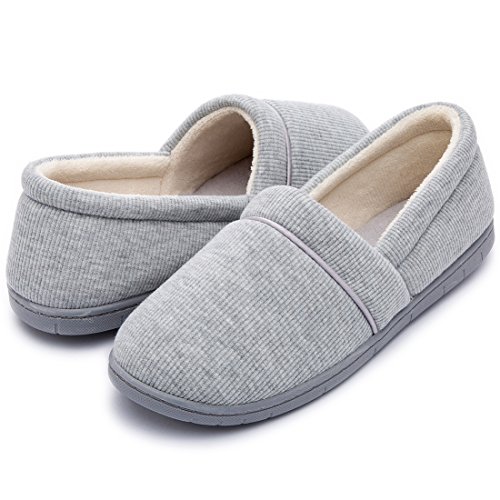 Women's Velvet Memory Foam Closed Back Slippers Lightweight Anti-Slid Embroidery Ballerina House/Office Shoes (Medium/7-8 B(M) US, Gray)