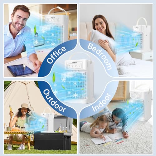 Portable Air Conditioner Cooling Fan, 1100ML Air Conditioning Unit with 3 Wind Speeds, Personal Air Cooler Fan with 7 LED Light, 2-8 Adjustable Timer, 3 Cool Mist Modes Ice Fan for Bedroom Car Office
