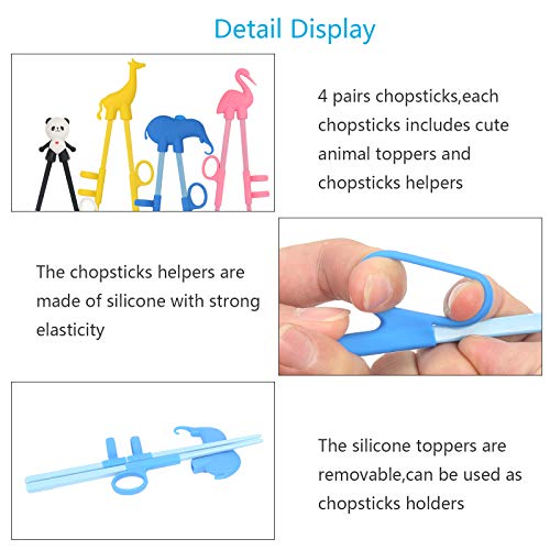 Training Chopsticks for Children Adults,LANMOK 4 Pairs Children's Chopsticks with Helpers Multi Animal Style Design Learning Chopstick Set Reusable Fun Helper for Kids Child Right or Left Handed - Thumbnail 5