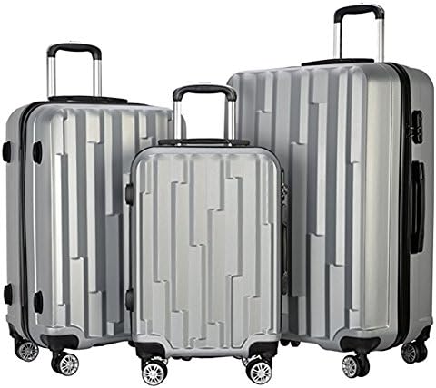 3 Pieces Lightweight Wheel Spinner Luggage Sets Hardside Suitcase ABS School Rolling Trolley with Lock (Gray)