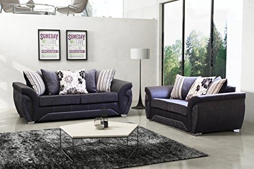 Las Vegas Black Grey Fabric/Leather Sofa Settee Couch 3+2 Seater TO ENGLAND WALES ONLY