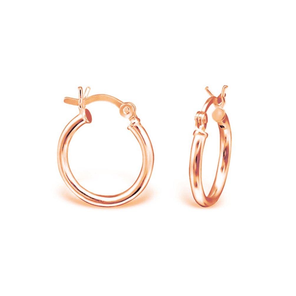 DTPSilver - 925 Sterling Silver Rose Gold Plated Medium size Hinge Hoops/Sleepers/Creole Earrings - Thickness 1.5 mm - Diameter 16 mm