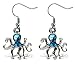 Puzzled Blue & Silver Octopus Dangle Post Fish Hook Drop Earrings, 3 Inch Fashionable Sparkling Elegant Jewelry with Genuine New Zealand Paua Shell Marine Life Themed Fashion Ear Accessory (2 Pcs)