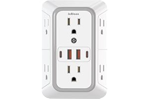 JCBLAON USB Wall Charger Power Strip Surge Protector with 4 USB Ports (2 USB C) Plug Extension Multiple Outlets Plug Extension Multi Outlet Plug in Adapter Spaced Outlets for Home Office Travel,White (Black)
