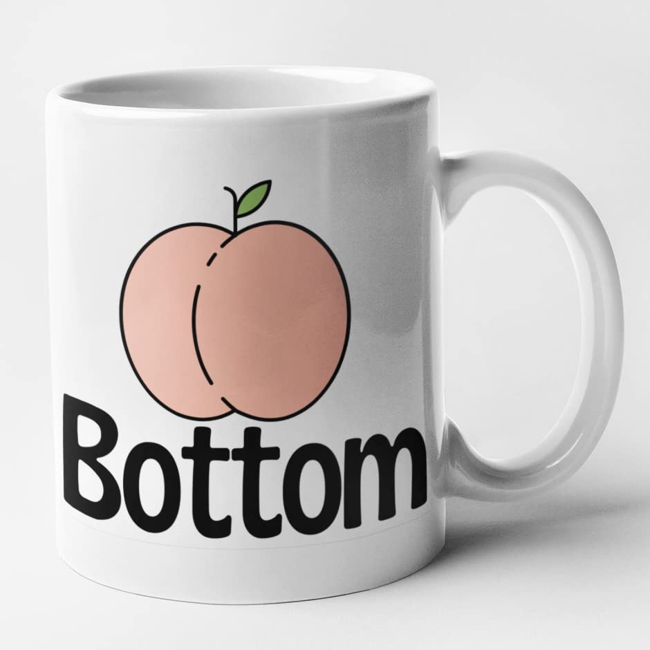 Funny Gay Couple Mugs - Top & Bottom Gift Set of 2 Mugs (White)