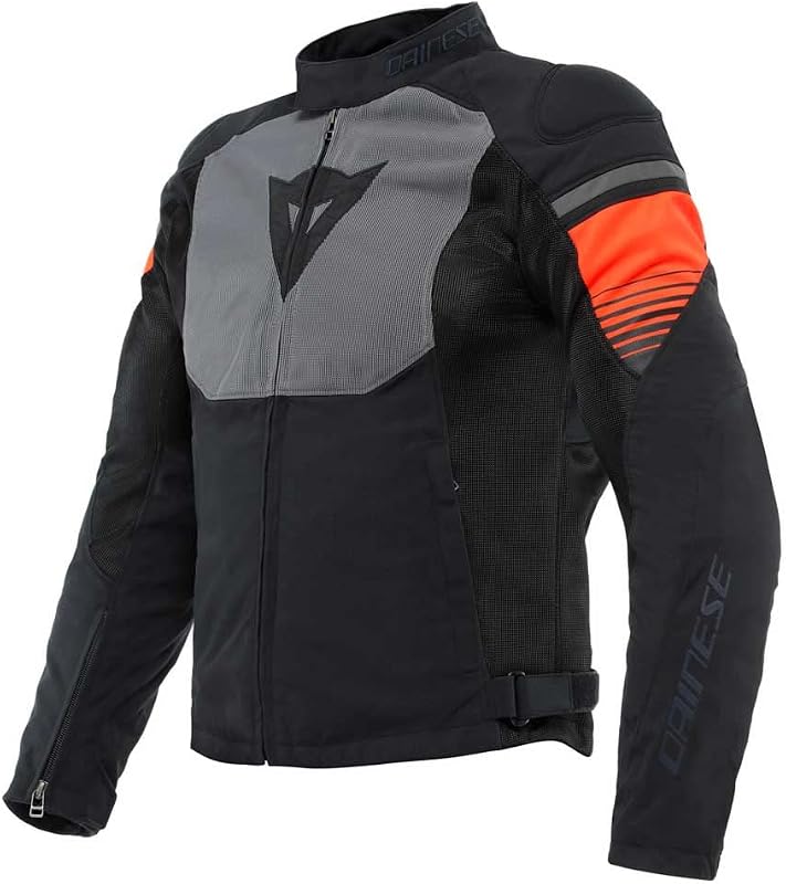 - Air Fast Tex Jacket, Veste De Moto D'Été, Tissu Quickdry, Protections Souples Aux Épaules Et Aux Coudes, Veste Moto Pour Hommes, Noir/Gris/Rouge Fluo, 44