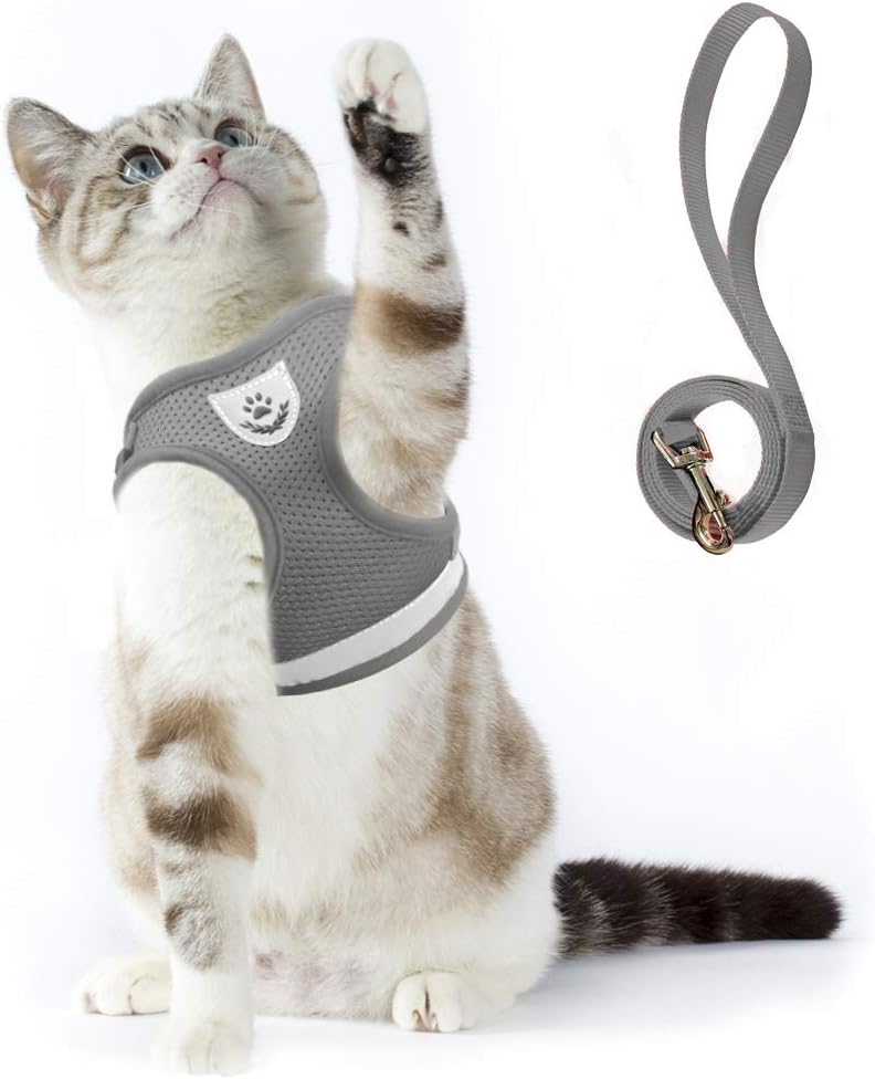 Supet Cat Harness and Leash Set for Walking Escape Proof with 2-in-1 Leash and Car Seat Belt Adjustable Harness for Cats Soft Mesh Cat Vest with Reflective Strap for Kitten Rabbit Puppy