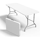 Sweetcrispy 6 FT Folding Picnic Table, Easy to Fold and Store | Foldable Table for Camping Picnic Dining Party Kitchen Outdoor Indoor with Carrying Handle