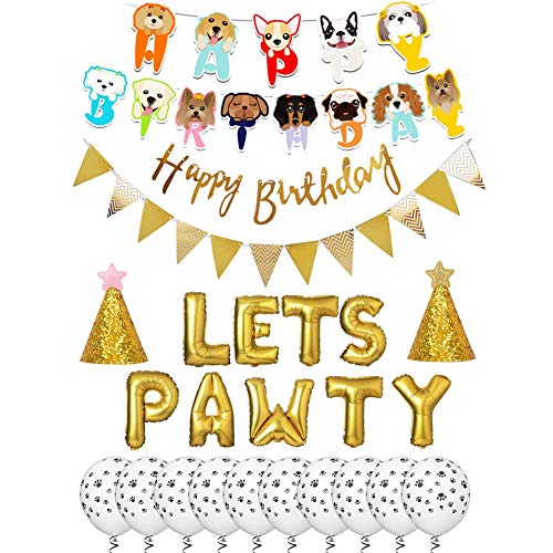 Dog Birthday Party Supplies,Dog Birthday Hat and Bow-WOOF Letter Balloons-Dog Theme Party Bunting Decoration Party Supplies - Thumbnail 5
