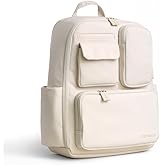 Itzy Ritzy Utility Diaper Bag Backpack – Features 17 Pockets (Including 2 Insulated Bottle Holders) & Trolley Sleeve and Includes Stroller Straps & Changing Pad – Part of the Belong Collection (Cream)
