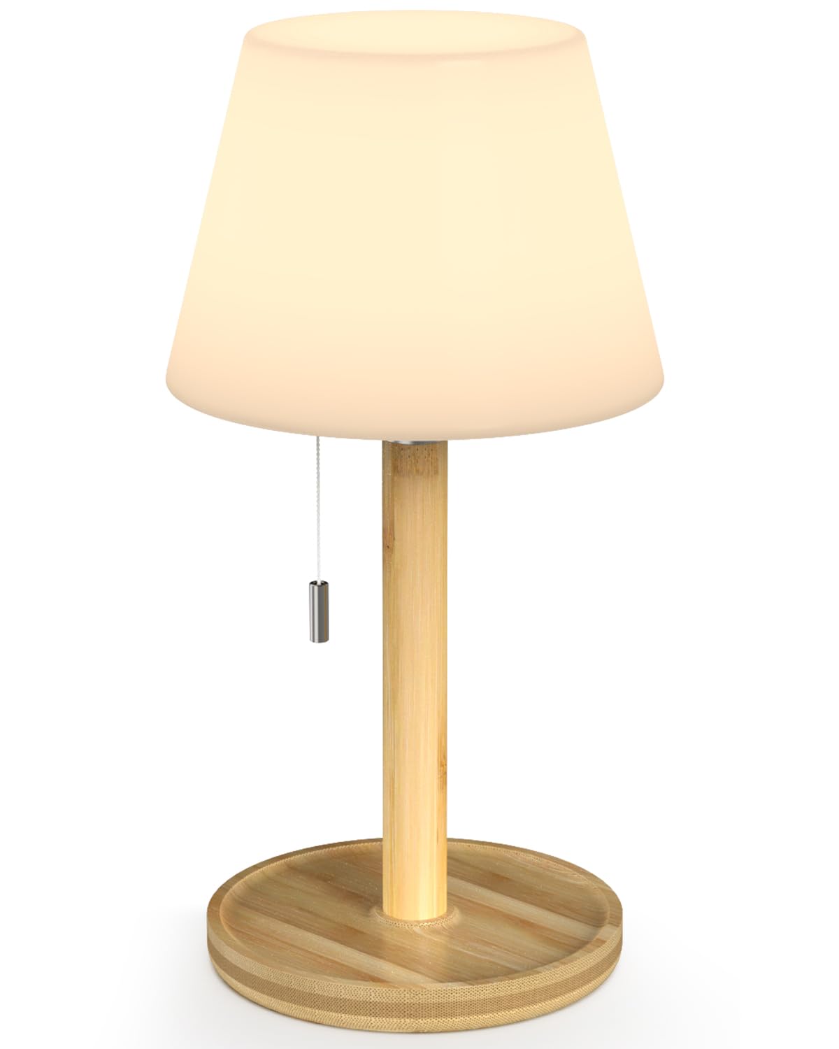 Photo 1 of Outdoor Waterproof Table Lamp for Patio, Small Cordless Battery-Operated Lamp, Rechargeable Shower Light, 3 Lighting Modes Desk Light with Pull Chain Garden Outside Camping Restaurant, Wood Grain