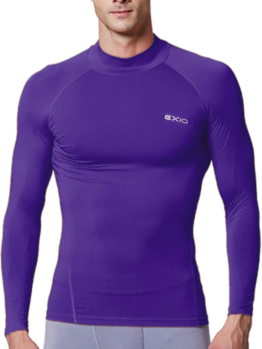 EXIO Mens Mock Compression Baselayer Top Cool Dry Long-Sleeve Shirt EX-T02: Clothing