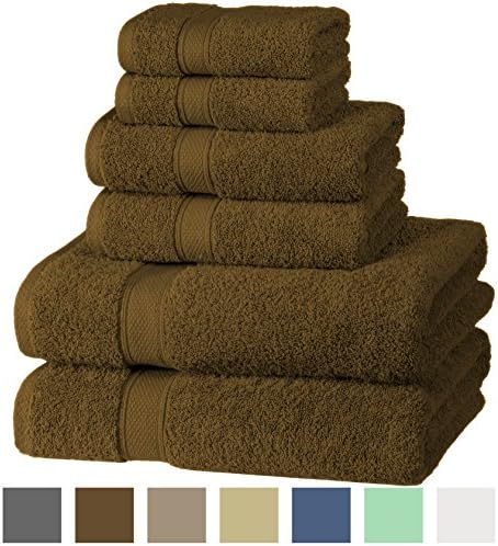 Hotel &amp; Spa Quality Super Absorbent and Soft, 100% Cotton 600 GSM, 6 Piece Turkish Towel Set for Kitchen and Decorative Bathroom Sets Includes 2 Bath Towels 2 Hand Towels 2 Washcloths, Chocolate Brown