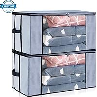 Seckon Large Storage Container Bags Organizer[2Pack] Breathable Non-Woven Fabric Comforters Quilt Blankets Storage Space Saver Bag Room Closet with Transparent Windows and Reinforced Handles