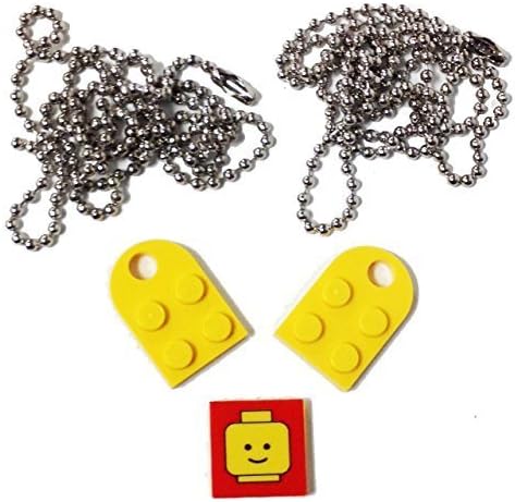 Lego Valentine Heart Necklace/Keychain Bundle Kit (2) Yellow Modified 3 x 2 Plates with Hole (1) Decorative Tile (2) 24" Nickel Plated Ball Chains