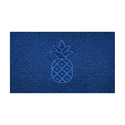 Nicoman Embossed Spaghetti Door Mat Dirt-Trapper Jet-Washable Doormat 70x43cm (Blue, PINEAPPLE Shape) - Use on Carpet ONLY