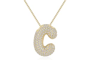 DIOWUS Bubble Letter Necklace Gold for Women，Charm Balloon Initial Letter Pendant Zirconia Inlaid Necklaces Fashion Gifts Jewelry