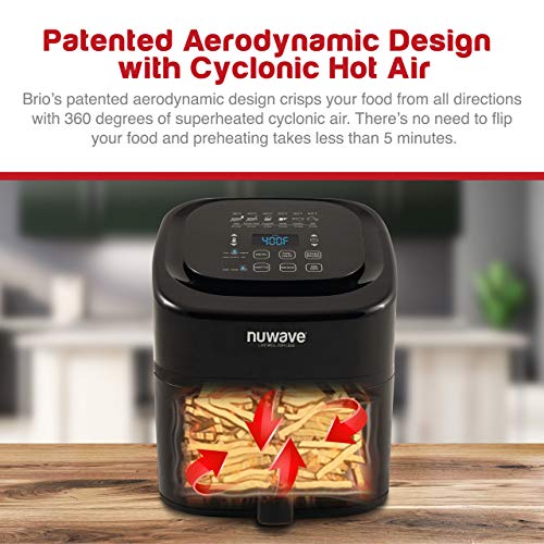 NUWAVE BRIO 6Quart Digital Air Fryer cooking package with digital controls, 6 easy