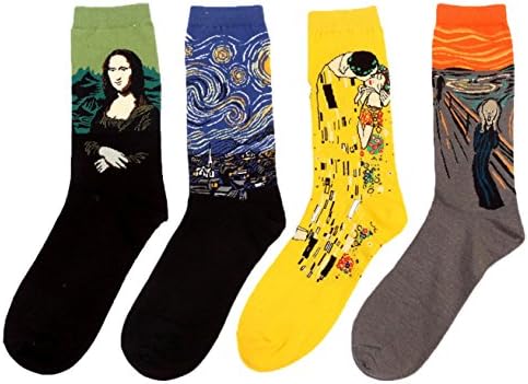 4 Pairs Women Men Famous Oil Painting Art Printed Casual Crew Funny Socks (4 pairs A)