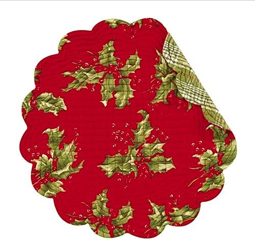 Holly Red Round Quilted Reversible Placemat by April Cornell