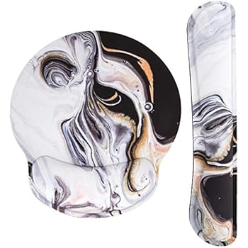 MoKo Keyboard Wrist Rest Pad and Mouse Pad Wrist Support, Ergonomic Raised Memory Foam, Non Slip PU Rubber Base [Pain Relief] for Office, Computer, Laptop, Typist, Gamer - Marble Black + Gold