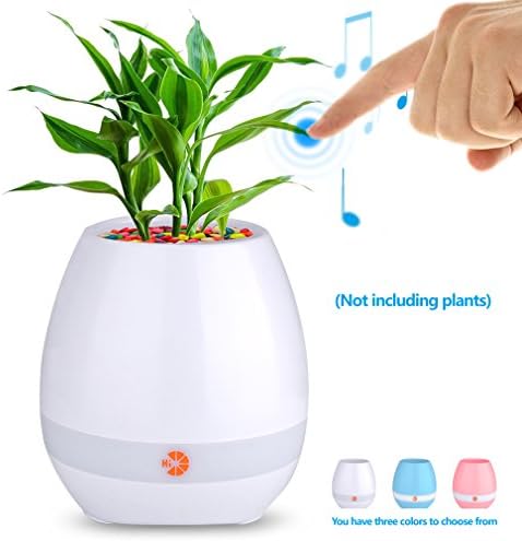 HiOrange Music Flower Pot,Smart Touch Plant Pot Piano Wireless Bluetooth Speaker with Colorful Night Light for Home,Garden and Office-with Tray (White)