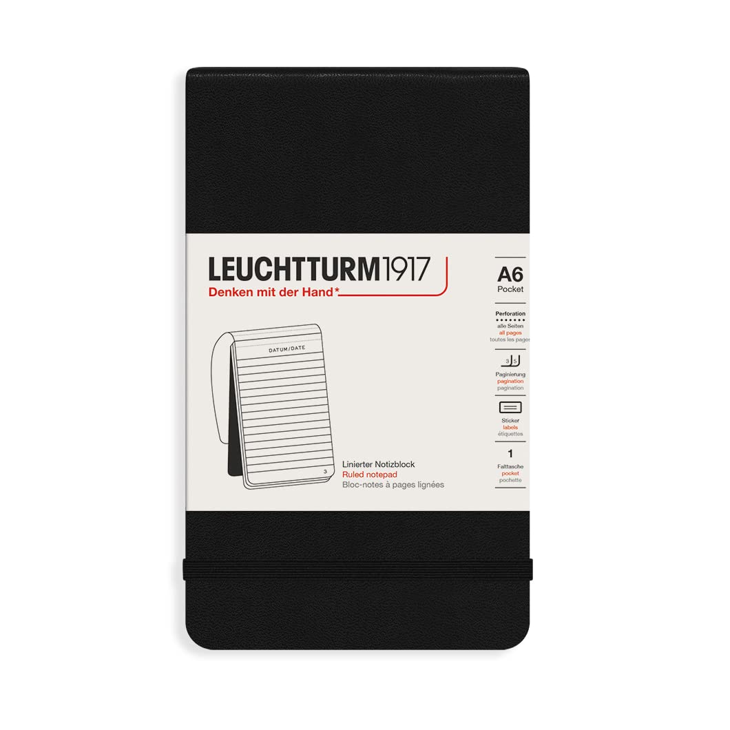 Leuchtturm 90mm x 150mm A6 Pocket Reporter Lined Notebook - Black
